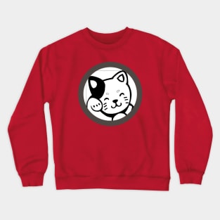 Cute cartoon kitty pawing its face, black& white circle frame Crewneck Sweatshirt